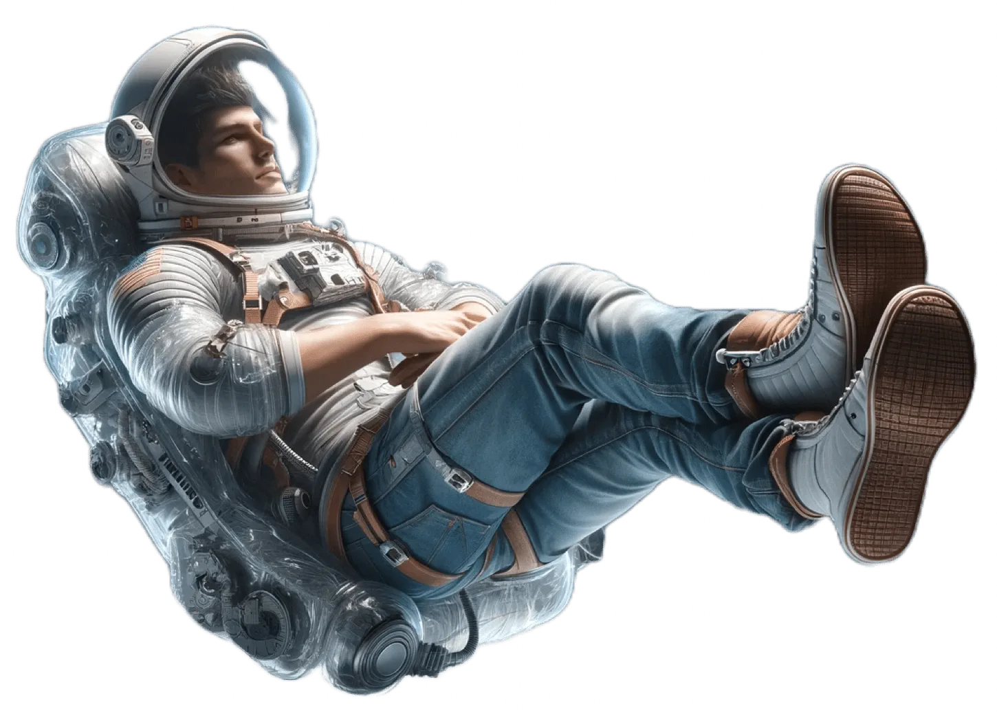 A floating astronaut in a space suit